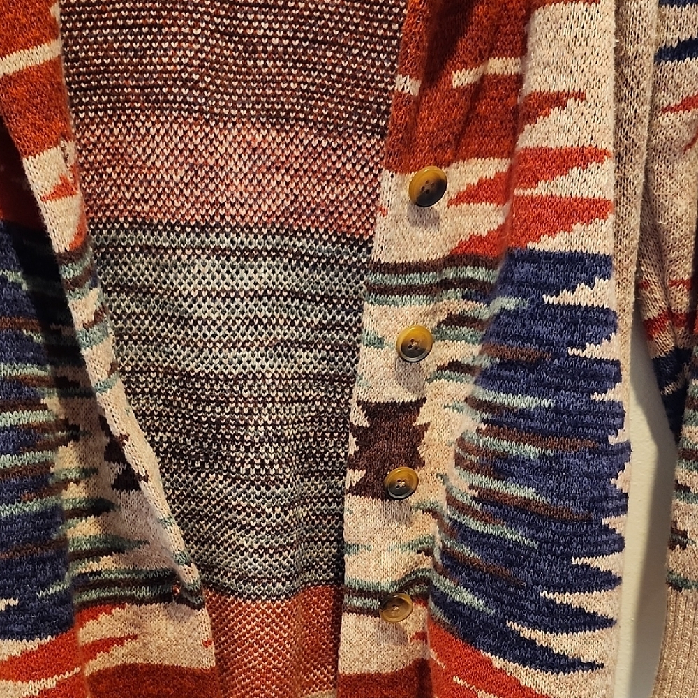 Lucky Brand Aztec Southwestern Oversized Cotton Cardigan Small - Picture 3 of 15